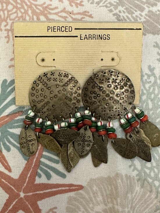 Jewelry - Boho Tribal Statement Dangle Earrings Brass Tone Leaf Beaded New